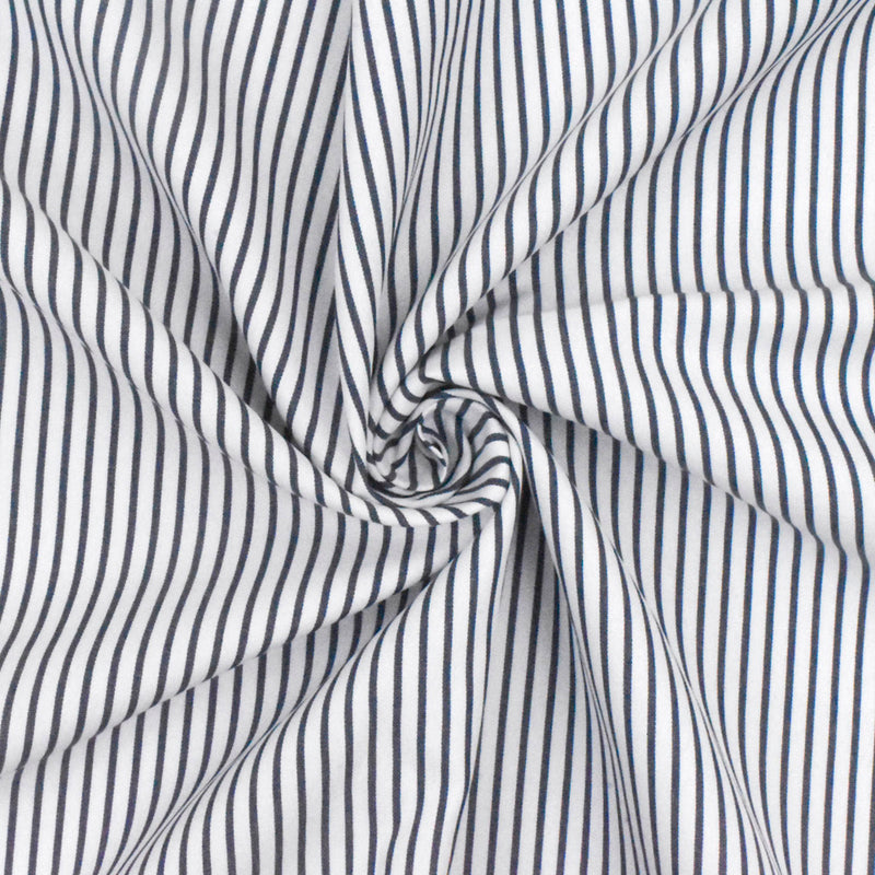 Dark Navy-White Stripe Polyester Shirting Woven Fabric