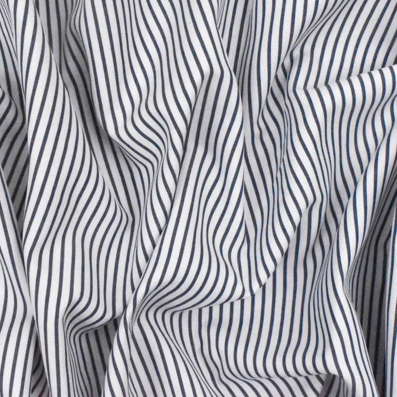 Dark Navy-White Stripe Polyester Shirting Woven Fabric