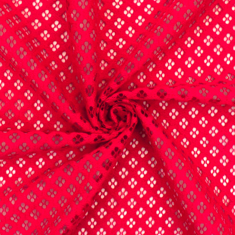 Lipstick Red Diamond Crochet Lace Knit Fabric