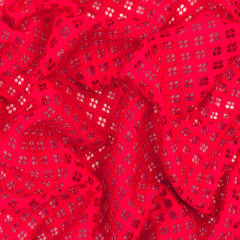 Lipstick Red Diamond Crochet Lace Knit Fabric