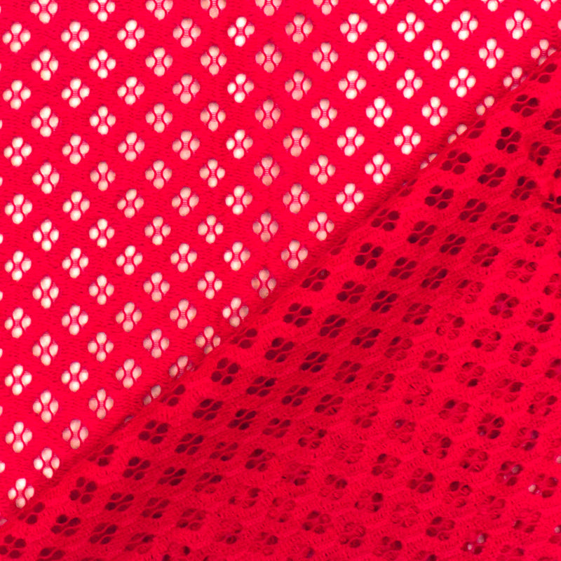Lipstick Red Diamond Crochet Lace Knit Fabric