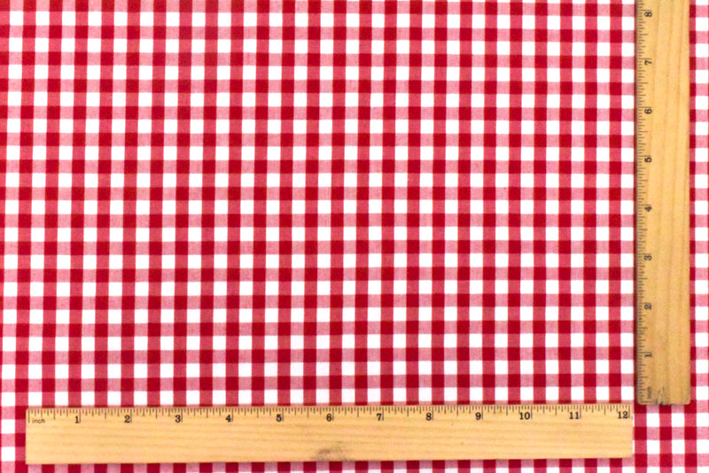 Classic Red-White Check Polyester Gingham Woven Fabric