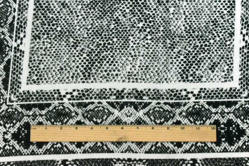 Green-Black-Ivory Border Frame Panel Printed Silk Crepe De Chine Fabric