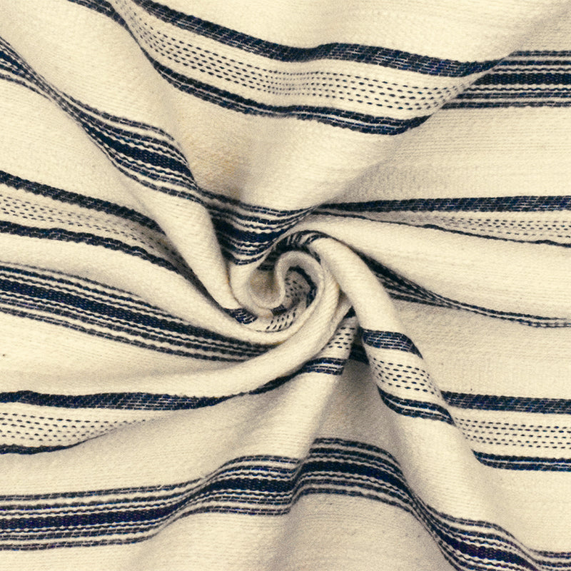 Basic Ivory-Blue Stripe Cotton Polyester Woven Jacketing Fabric