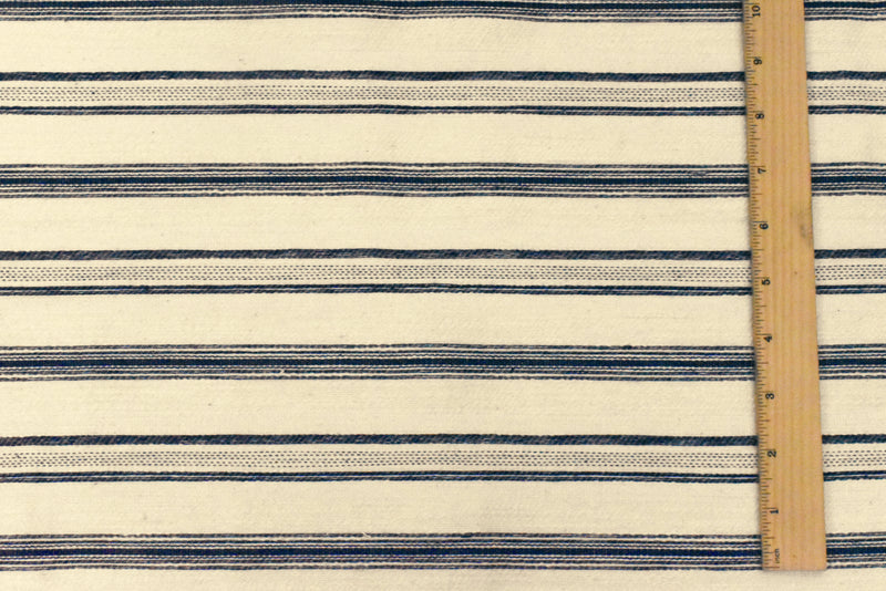 Basic Ivory-Blue Stripe Cotton Polyester Woven Jacketing Fabric