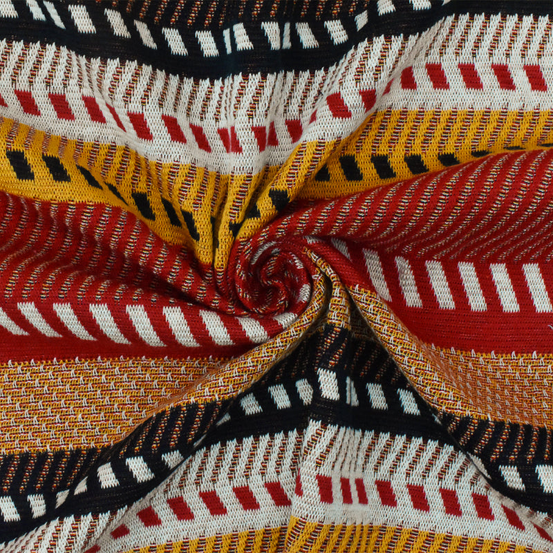 7 YD PC-Red-Yellow-Multi Diagonal Stripe Stretch Double Knit Fabric
