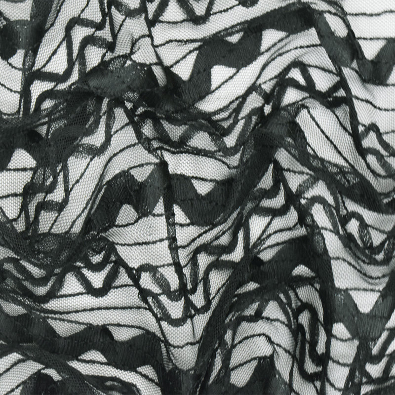 Night Black Chevron Stripe Lace Mesh Knit Fabric