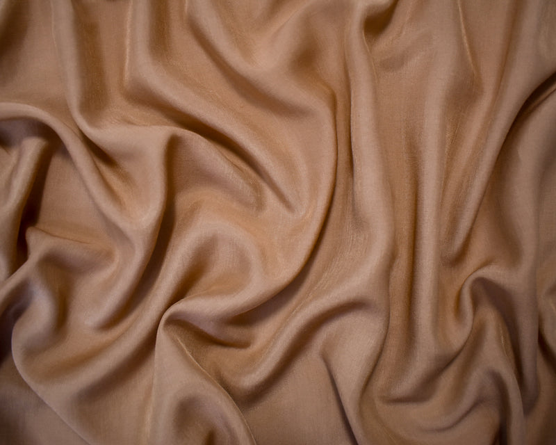 Tan Beige Rayon-Poly Semi-Sheer Solid Challis Woven Fabric