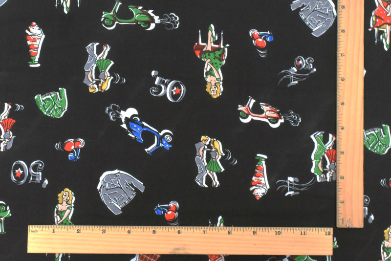 Basic Black-White-Multi Fashion Cartoon Printed Chiffon Woven Fabric