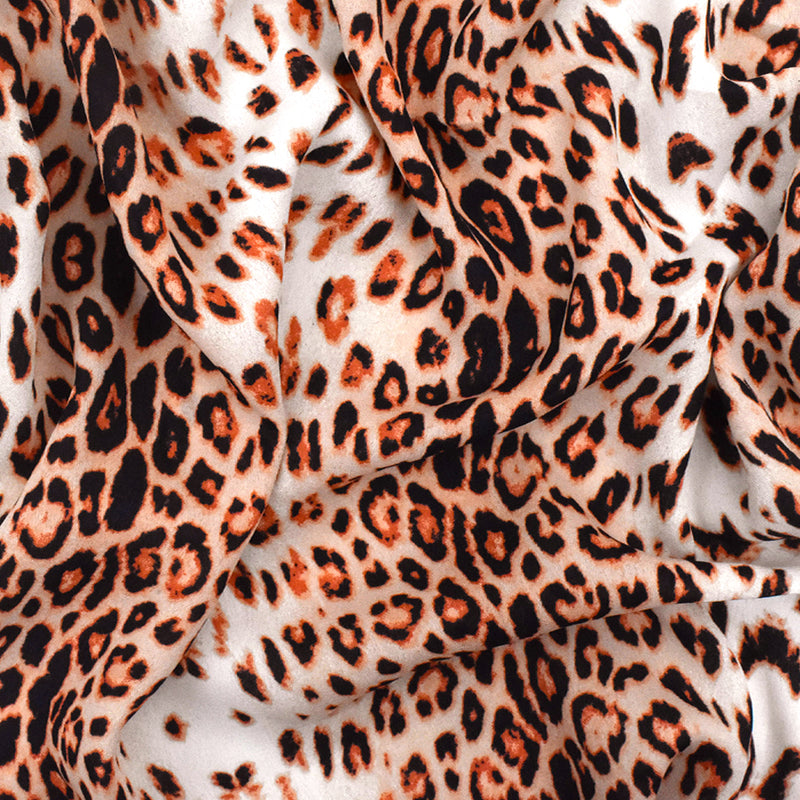 Coral Orange-Black-Multi Cheetah Printed Polyester Georgette Woven Fabric