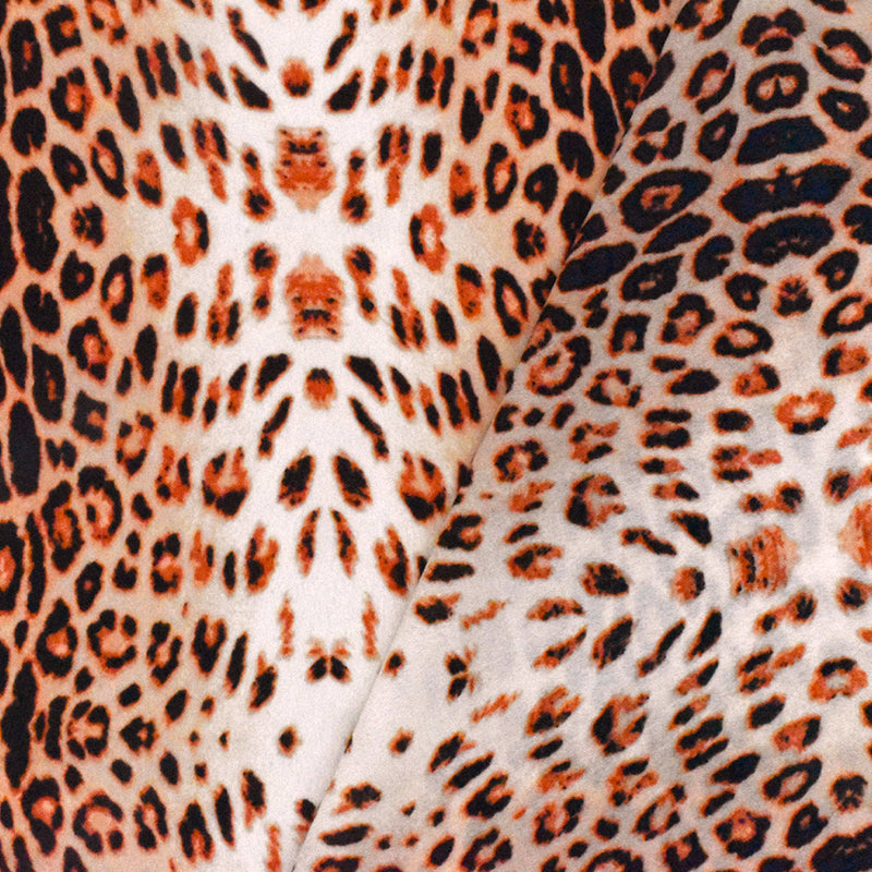 Coral Orange-Black-Multi Cheetah Printed Polyester Georgette Woven Fabric