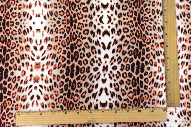 Coral Orange-Black-Multi Cheetah Printed Polyester Georgette Woven Fabric