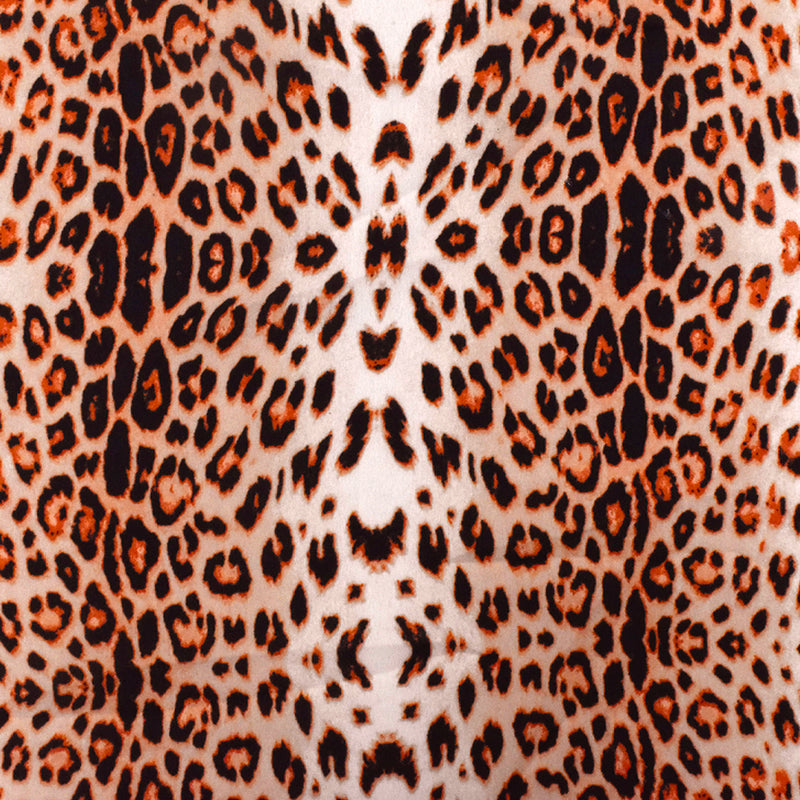 Coral Orange-Black-Multi Cheetah Printed Polyester Georgette Woven Fabric