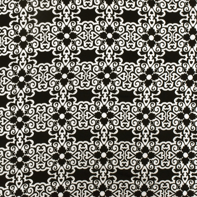 Basic Black-Ivory Floral Baroque Printed Polyester Georgette Woven Fabric