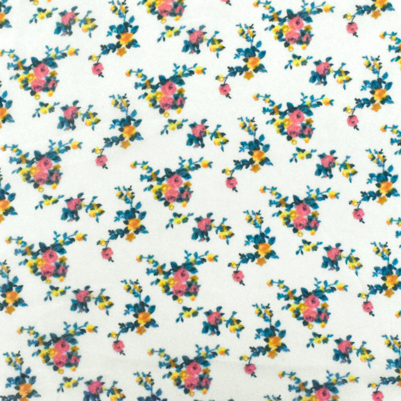 Paper White-Green-Multi Floral Printed Polyester Chiffon Woven Fabric