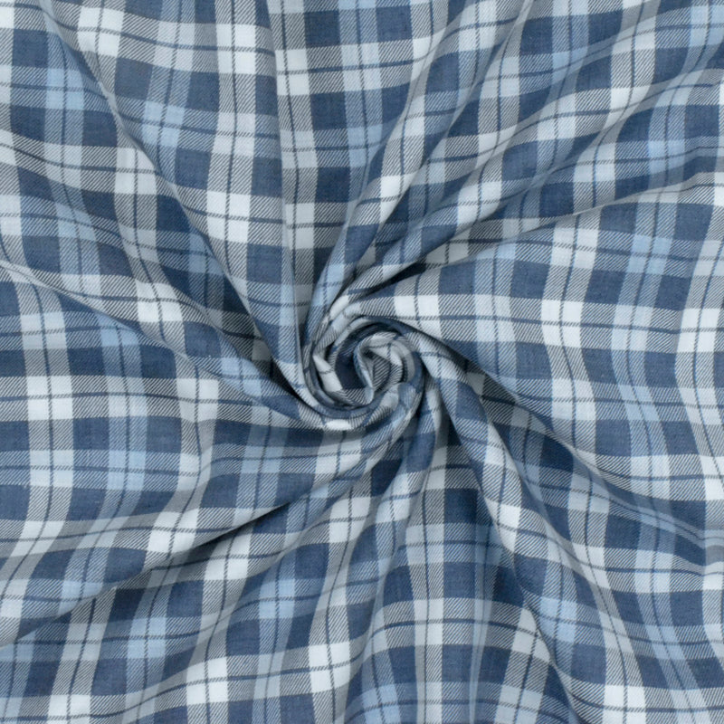 4 YD PC-Blue-Navy-White Plaid Cotton Twill Woven Fabric