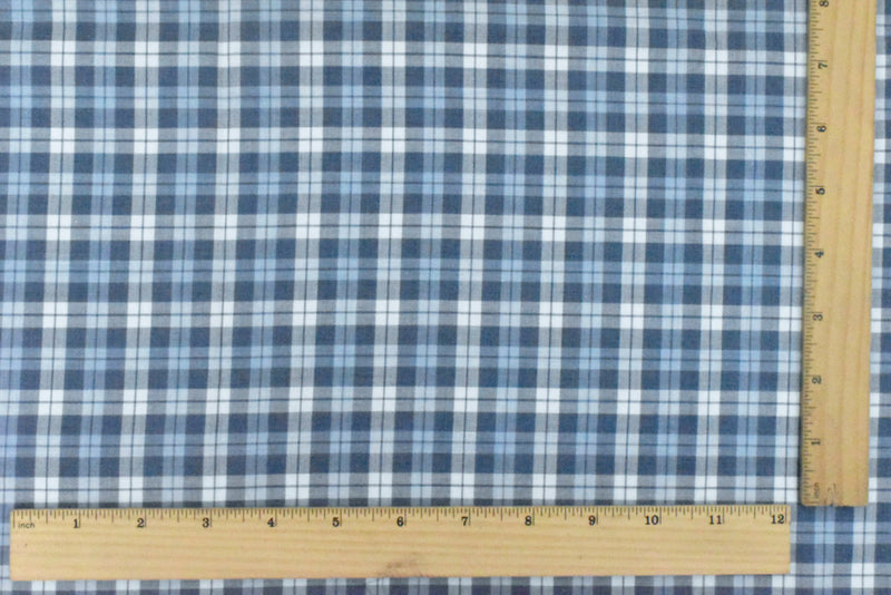 4 YD PC-Blue-Navy-White Plaid Cotton Twill Woven Fabric