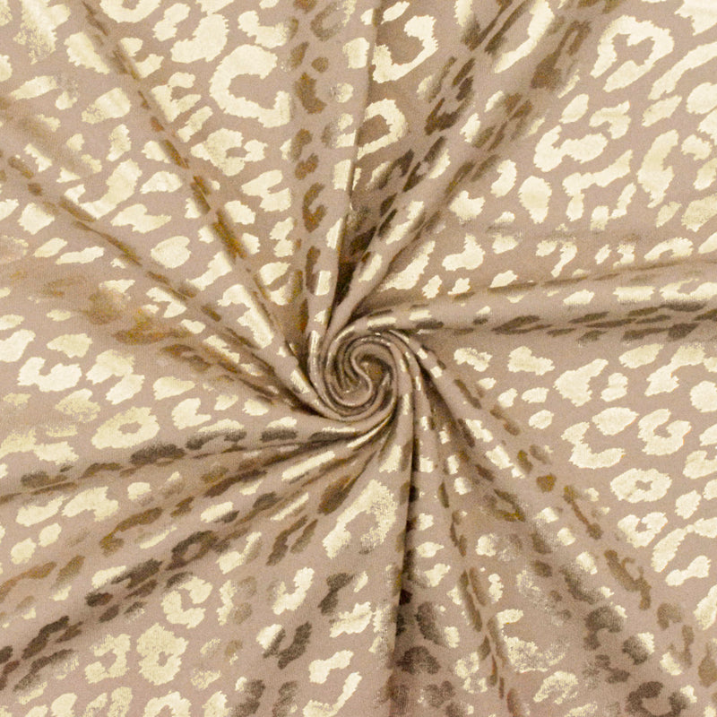 Simple Beige-Gold Leopard Printed Stretch Tricot Swimwear Knit Fabric