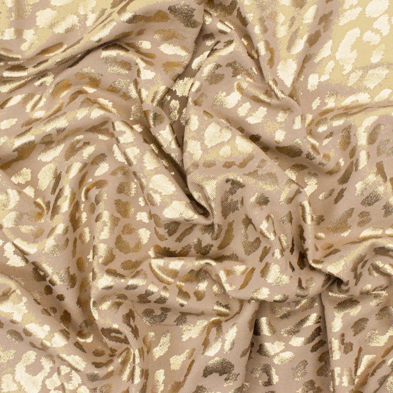 Simple Beige-Gold Leopard Printed Stretch Tricot Swimwear Knit Fabric