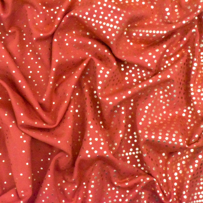Sunset Red-Gold Dot Printed Stretch Tricot Swimwear Knit Fabric