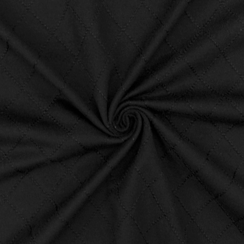 Jet Black Diamond Quilt-Like Stretch Polyester Knit Fabric