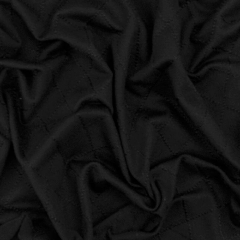 Jet Black Diamond Quilt-Like Stretch Polyester Knit Fabric