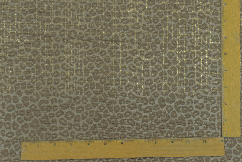 Ash Olive-Gold Crinkle Leopard Metallic Plaid Stretch Double Knit Fabric