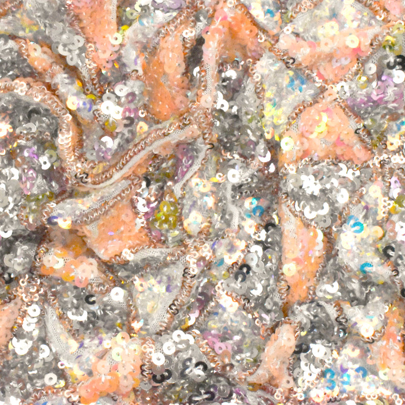 Pink Beige-Silver-Multi Triangles Sequined Stretch Mesh Fabric