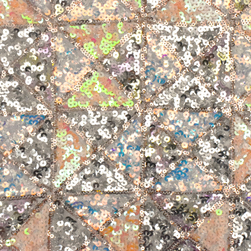 Pink Beige-Silver-Multi Triangles Sequined Stretch Mesh Fabric