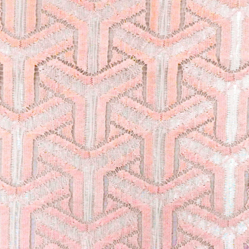 Light Pink-Pearl White Abstract Pinwheel Lace Knit Fabric