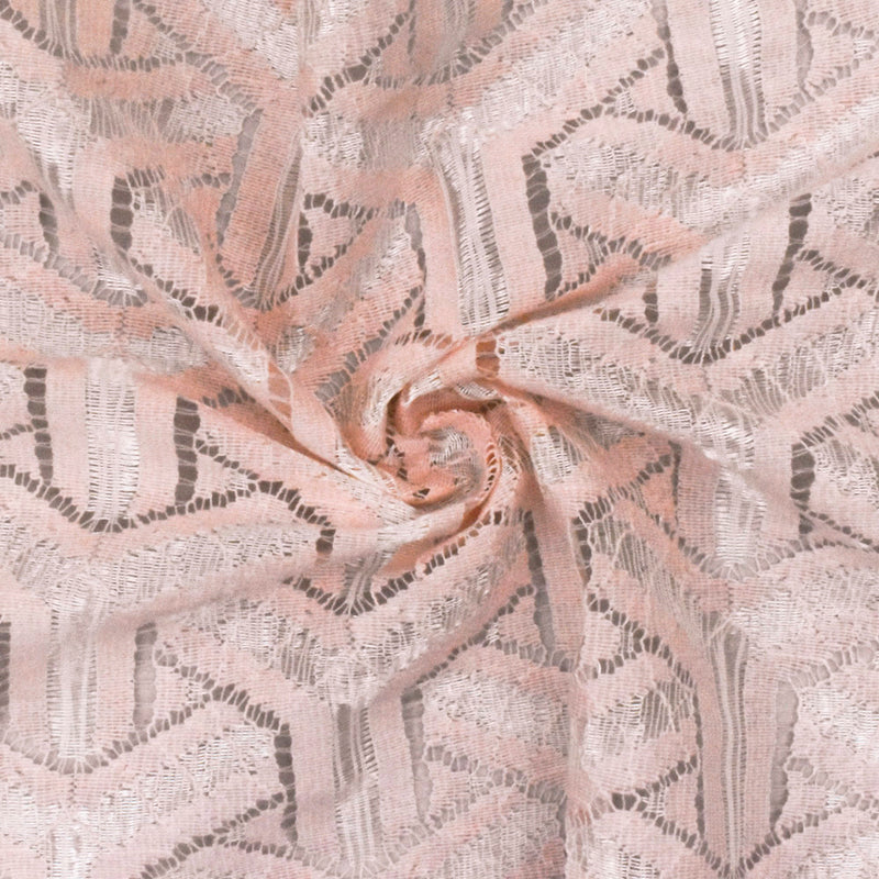 Light Pink-Pearl White Abstract Pinwheel Lace Knit Fabric