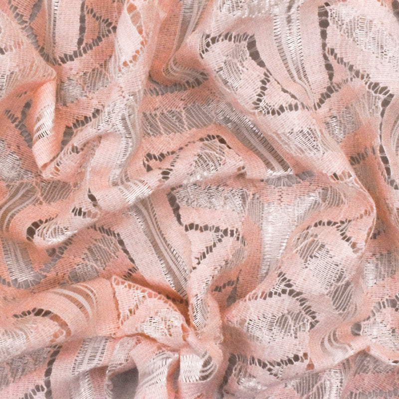 Light Pink-Pearl White Abstract Pinwheel Lace Knit Fabric