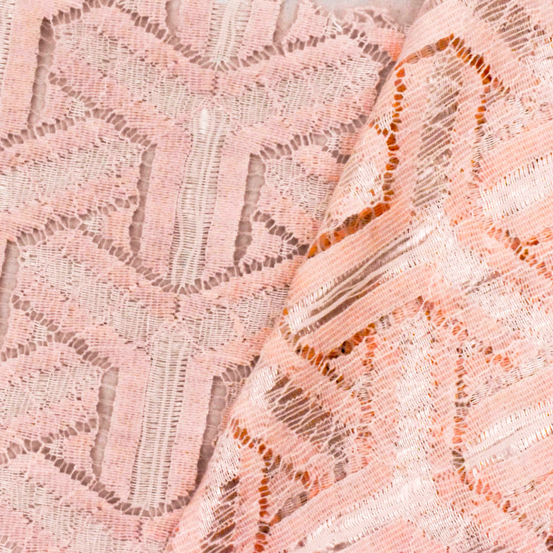 Light Pink-Pearl White Abstract Pinwheel Lace Knit Fabric