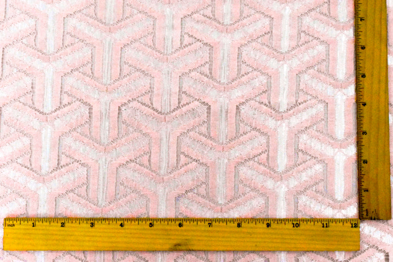 Light Pink-Pearl White Abstract Pinwheel Lace Knit Fabric
