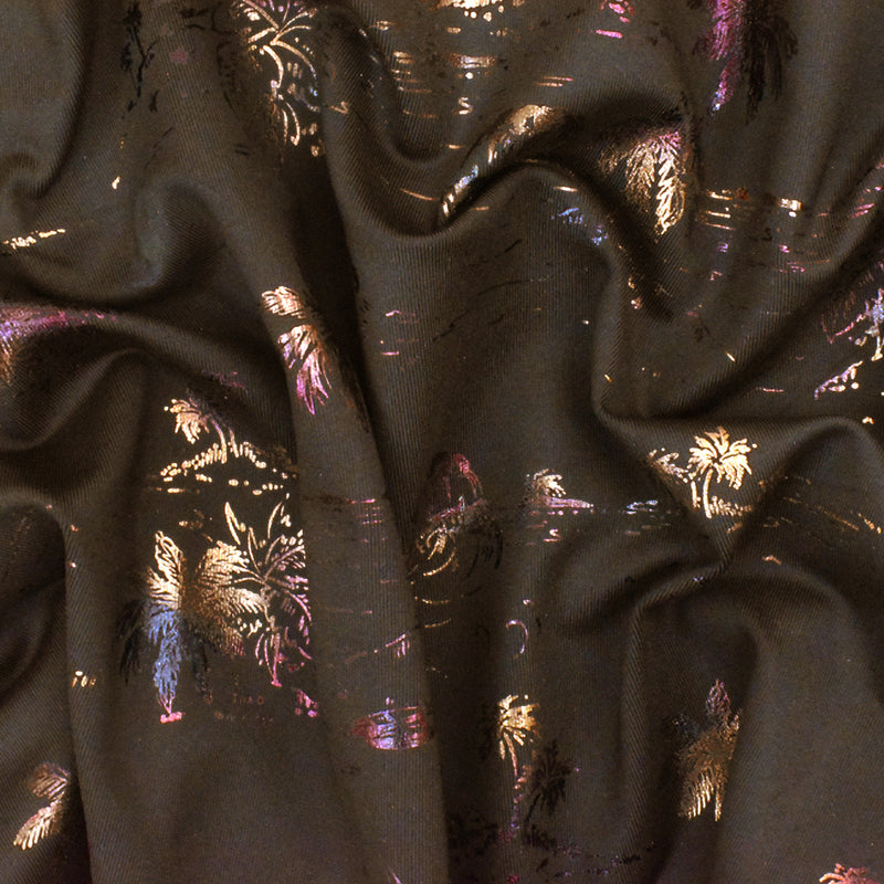 Brown-Multi Famous Maker Beach Print Stretch Tricot Swimwear Knit Fabric