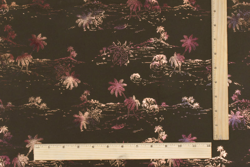 Brown-Multi Famous Maker Beach Print Stretch Tricot Swimwear Knit Fabric