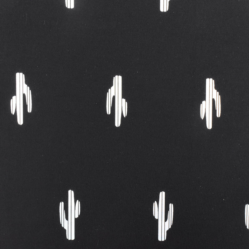 Black-Silver Famous Maker Cactus Print Stretch Tricot Swimwear Knit Fabric