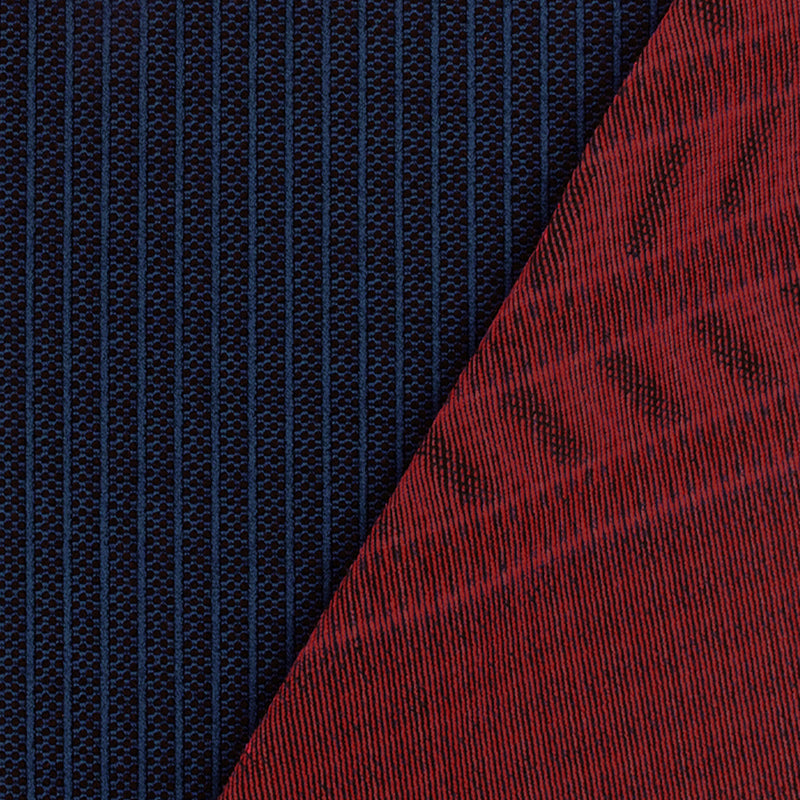 Blue-Red-Black Tribal Stripe Border Stretch Jacquard Double Knit Fabric