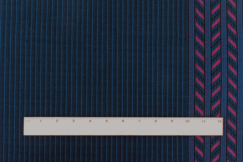 Blue-Red-Black Tribal Stripe Border Stretch Jacquard Double Knit Fabric