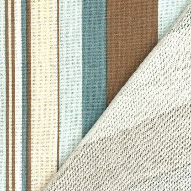 Brown-Blue-Multi Stripe Printed Slub Cotton Woven Shirting Fabric