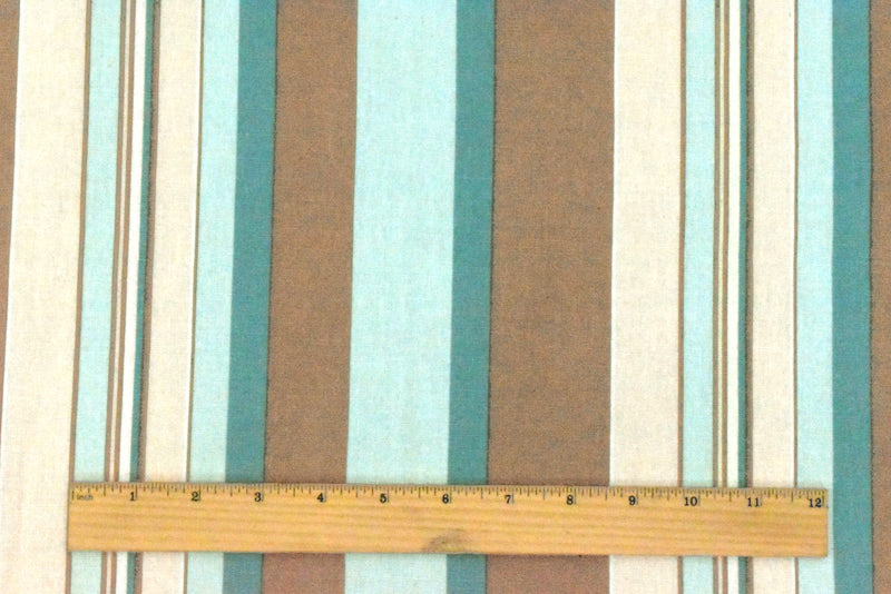 Brown-Blue-Multi Stripe Printed Slub Cotton Woven Shirting Fabric