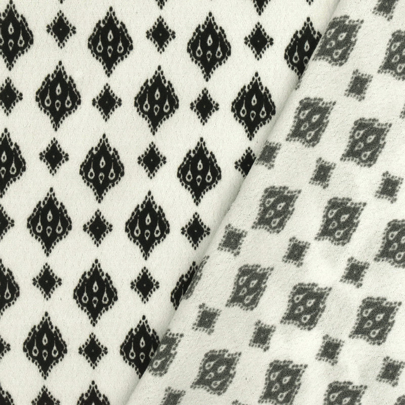 White-Black Famous Designer Ogee Diamond Printed Rayon Crepe Faille Fabric