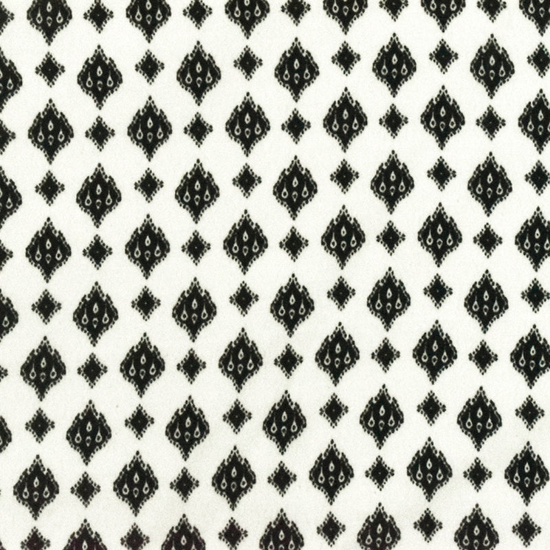 White-Black Famous Designer Ogee Diamond Printed Rayon Crepe Faille Fabric