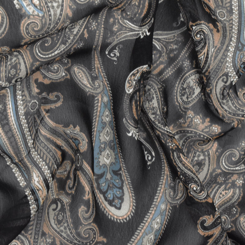 Black-Blue-Multi Famous Designer Paisley Printed Rayon Chiffon Fabric
