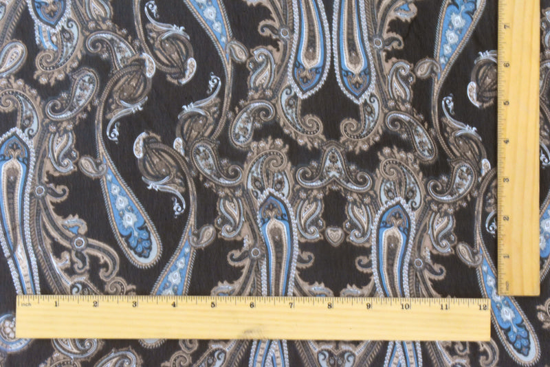 Black-Blue-Multi Famous Designer Paisley Printed Rayon Chiffon Fabric