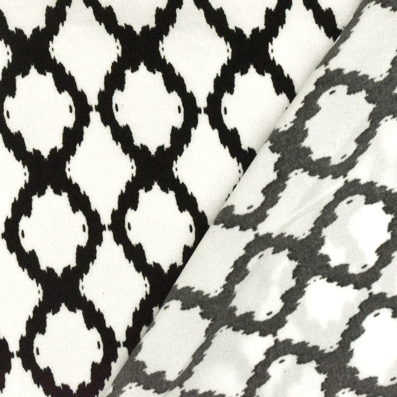 Black-White Famous Designer Ikat Ogee Printed Cotton Crepe Faille Fabric