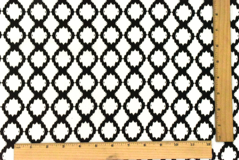 Black-White Famous Designer Ikat Ogee Printed Cotton Crepe Faille Fabric