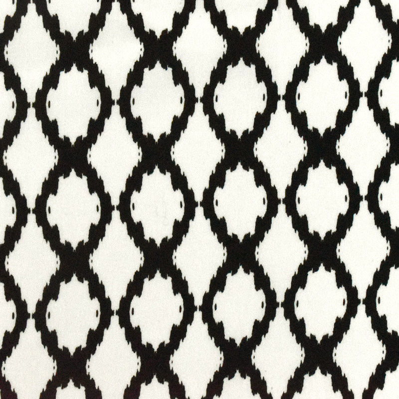 Black-White Famous Designer Ikat Ogee Printed Cotton Crepe Faille Fabric