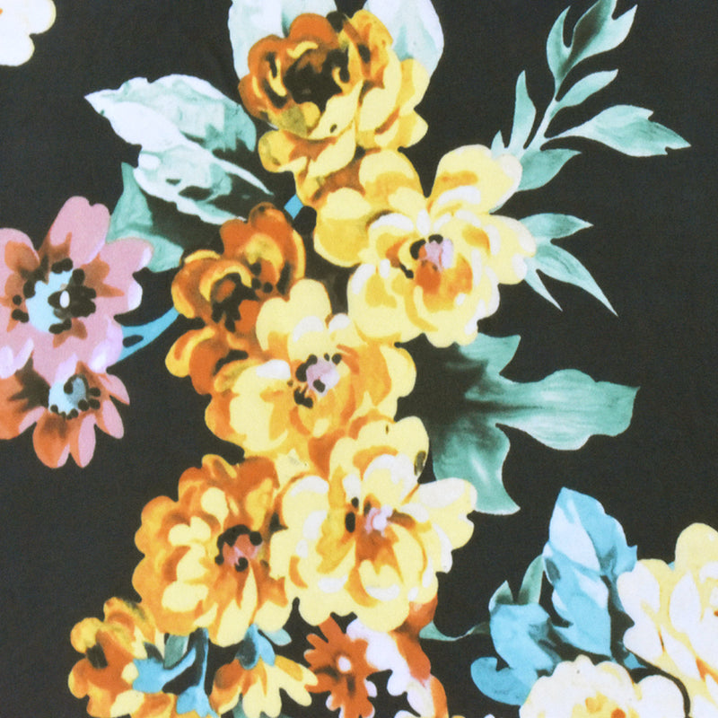 2 1/2 YD PC-Black-Multi Famous Designer Floral Print Viscose Chiffon Woven Fabric