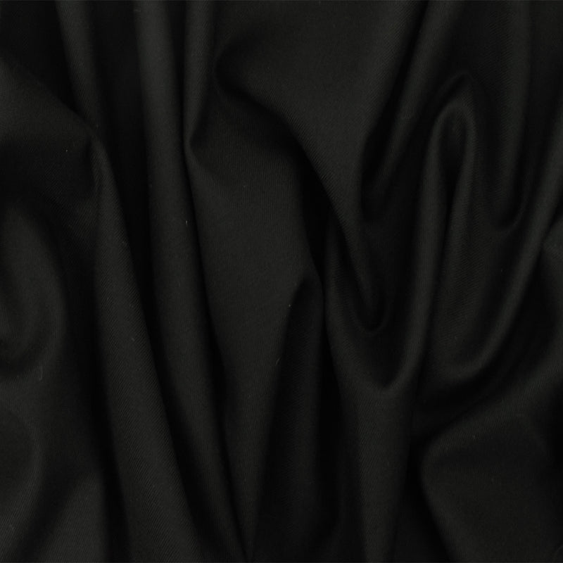 Midnight Black Solid Wool-Cotton Woven Suiting Fabric